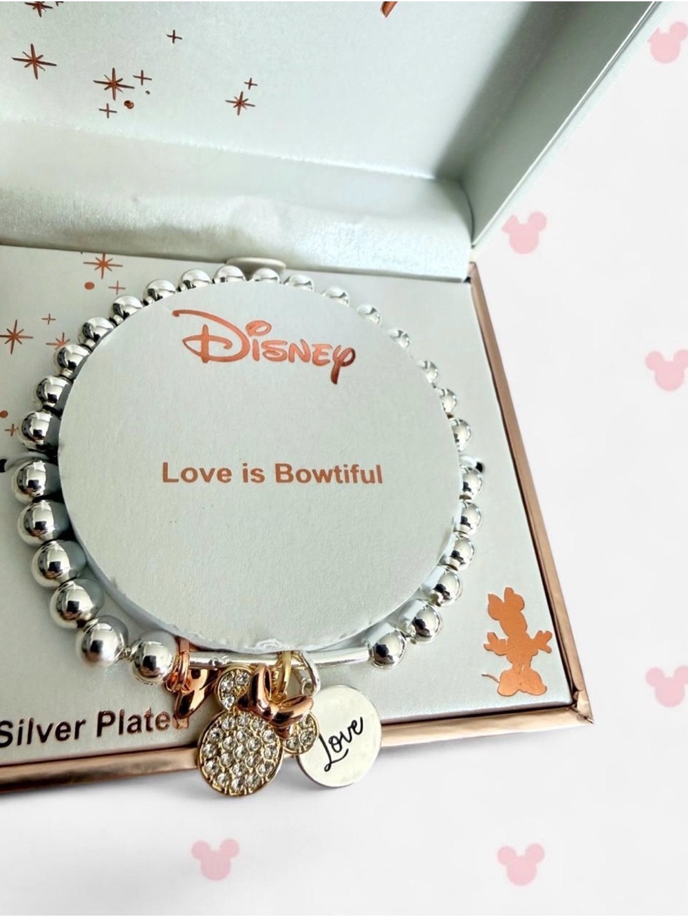 Disney Silver-Tone Beaded Charm Bracelet with Gold Accents